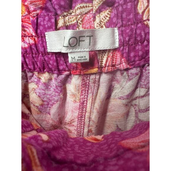 Loft Linen Breezy Wide Leg Pants Pink Floral Pockets Sz M Beach Vacation Casual - Picture 11 of 13